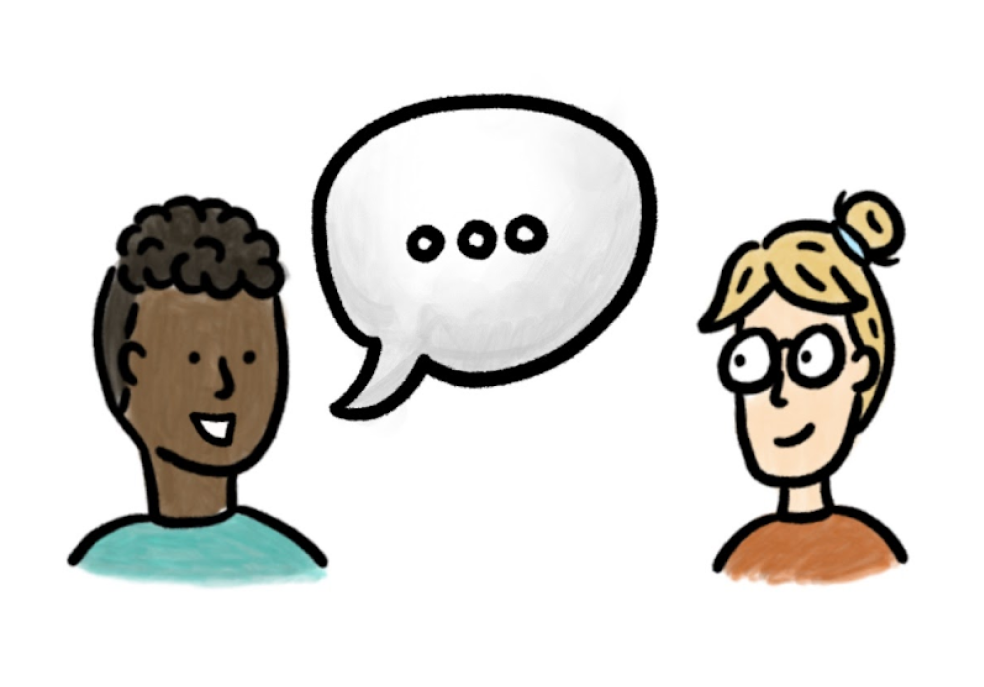 illustration of 2 people talking